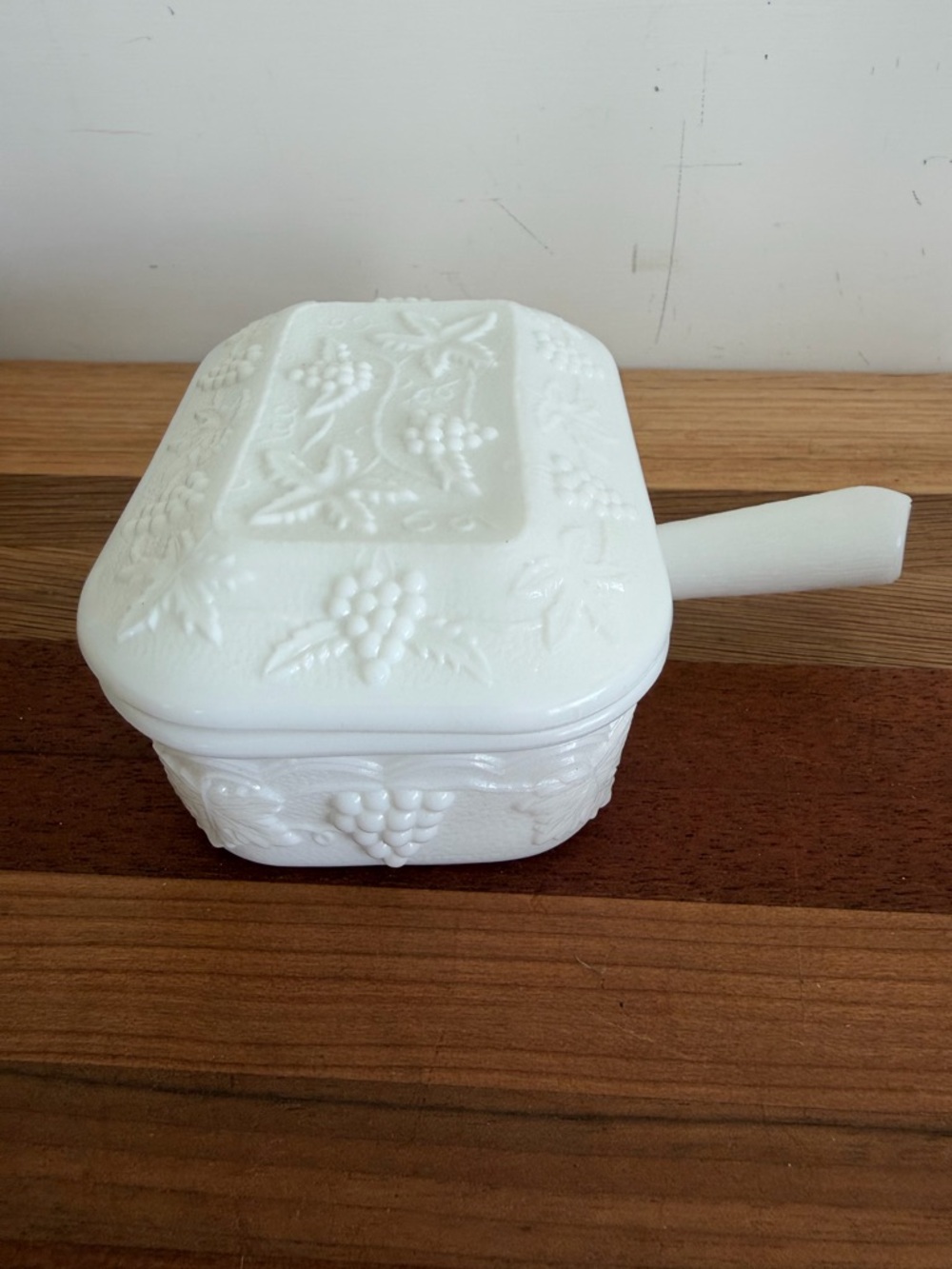 Imperial Milk Glass Grapes & Ivy Covered Dish
